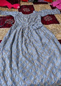 Elegant Blue Embroidered Gown
