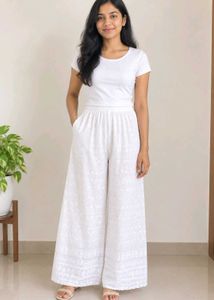 Elegant White Chikankari Palazzo Pants