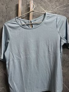 Light Blue Striped Basic Top