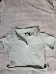 Mint Green Cropped Polo Top