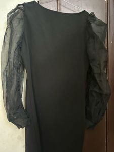 Chic Black Dress with Sheer Puff Sleeves