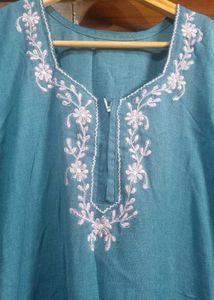 Warm Nighty With Embroidery And Pockets