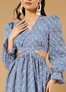 Stylish Blue Printed Maxi Dress