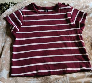 Maroon Striped Ribbed Top