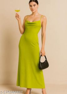 Lime Green backless satin slip dress