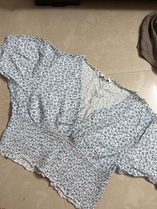 Blue Floral Smocked Crop Top