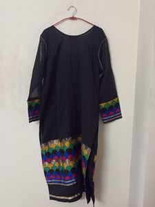 Elegant Black Kurta with Colorful Accents