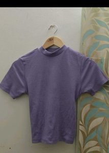 Ribbed Mock Neck Purple Top