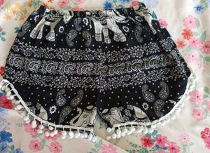 Hathi Print Black Shorts For Women's