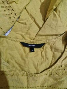 Yellow Eyelet Peplum Top