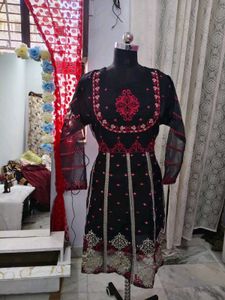 Elegant Embroidered Black Kurta Set