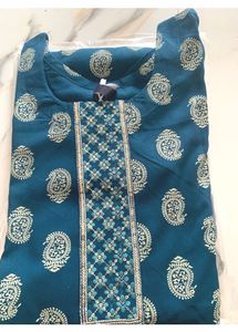 Teal Paisley Print Kurta with pocket