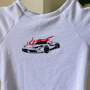White Crop Top with Car Graphic