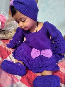 Crochet Baby Dress Set with Hat & Shoes