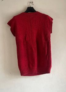 unisex Red Sleeveless Knit Top
