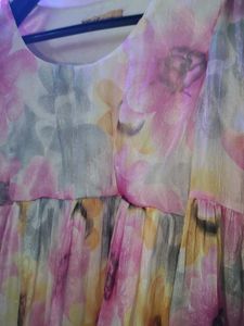 Floral Print shimmer Bell Sleeve Mini Dress