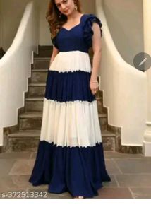 Stunning Navy &amp; White Tiered Gown