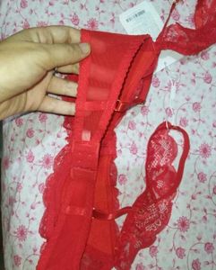 Red Lace Bra with Bow Detail