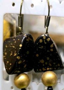 Unique Brown & Gold Dangle Earrings
