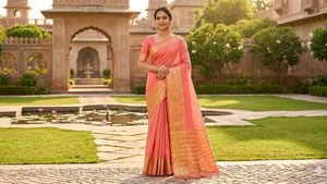 Pink Saree with Gold Border