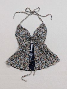 Y2K Backless Tie Up Knot Floral Halter Top