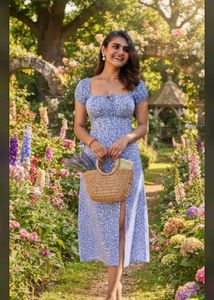 Floral Print Puff Sleeve Midi Dress