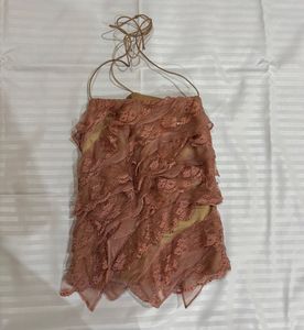 Boho Lace Ruffle Halter Top