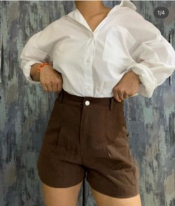 Korean High-Waisted Brown Shorts