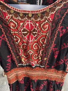 Boho Embroidered Black &amp; Red Dress