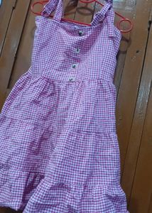 Chic Pink Gingham Tiered Dress
