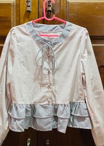 Chic Ruffled Front Tie Blouse