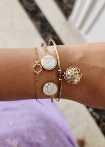 Boho Marble & Gold Tone Bracelet Set