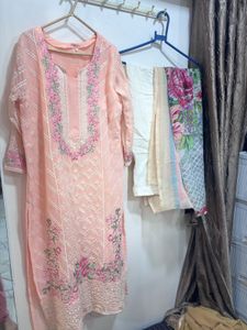 Peach Embroidered Kurta Set