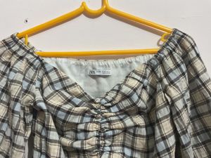 Zara Plaid Long Sleeve Crop Top