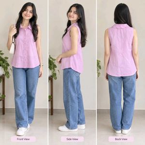 🌸 Pretty Pink Sleeveless Shirt – Chic & Elegant L