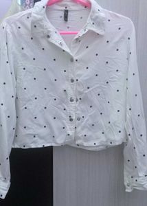 White Polka Dot Button-Up Shirt