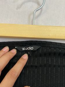Zudio Black Ribbed T-Shirt