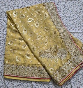 Party Wear Embroidered Yellow Saree ✨️💛