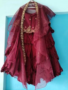 Burgundy Embroidered Lehenga Choli duppata Set