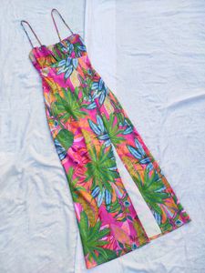 H&M Pink Tropical Printed Midi Dress