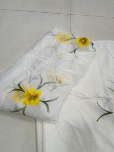Elegant White Kurta with Yellow Floral Embroidery