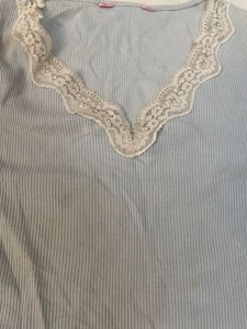 Light Blue Lace Trim V-Neck Top
