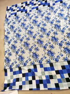 White Blue Flower Double Bed Sheet