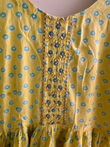 Sarso ka phool themed Anarkali suit set with pant