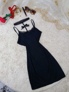 Black Lace Trim Slip &amp; Thong Set