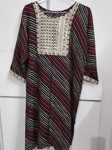 Embroidered Striped Kurta