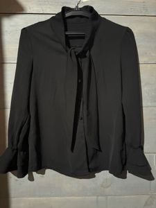 Elegant Black Tie Neck Blouse