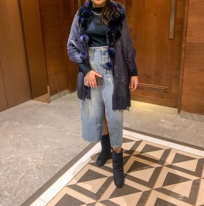 Stylish Blue Faux Fur Cape Shawl