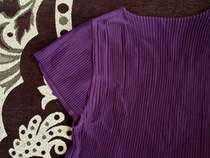 Purple Pleated Dress with Pockets -A010
