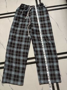 woolen Plaid Wide Leg Pants &amp; Grey Top